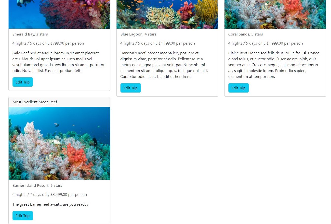 The back end trip cards that could be used to edit, add, or remove trips