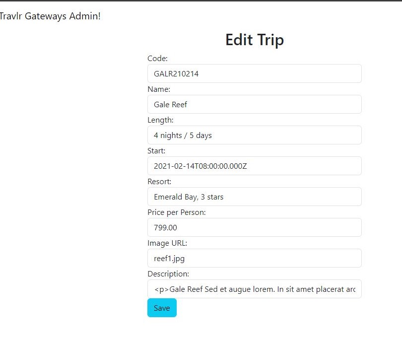 A sample of the edit trip function of the website.